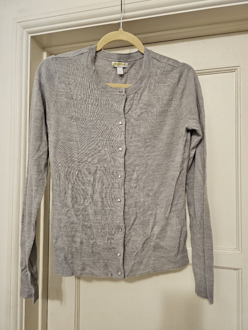 New York & Company gray knit cardigan with jeweled buttons S